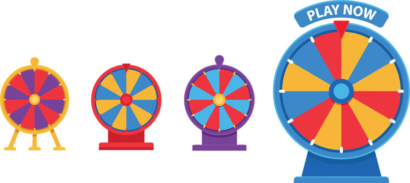 Lucky spinning fortune wheels for carnival raffle giveaway casino game vector design collection