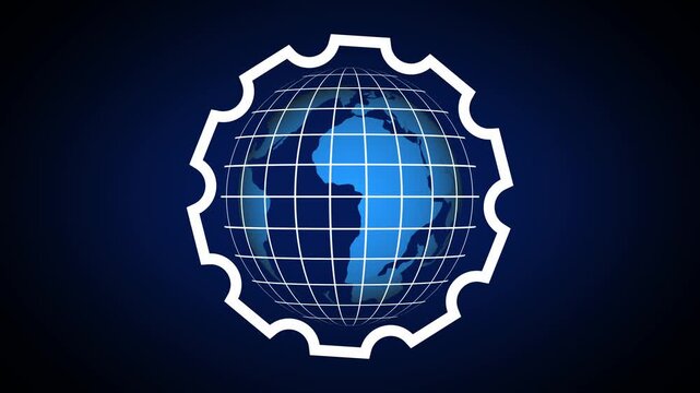 Dotted planet world animation turns geographic continent maps inside borders. Online commercial travel applications utilize a dotted planet world animation graphic.