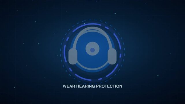 Wear Hearing Protection Mandatory Safety Sign Futuristic 4K Loop