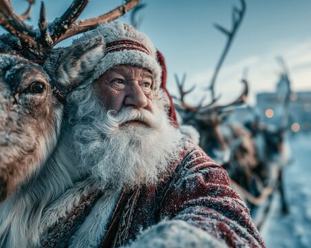 portrait of Santa Claus and a reindeer
