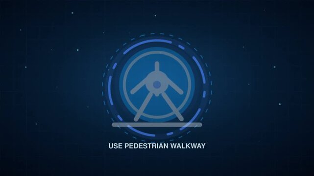 Use Pedestrian Walkway Mandatory Safety Sign Futuristic 4K Loop
