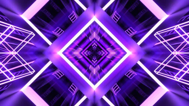 Purple Square Neon Cyber ​​Tunnel Abstract Flashing Party Light Background VJ Loop in 4K