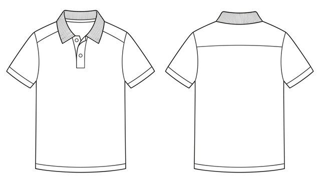 classic mens short sleeve polo t-shirt flat sketch vector illustration. front and back view template. cad mockup. transparent background.