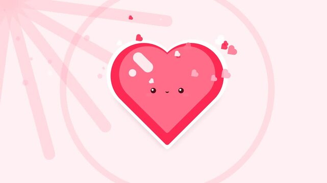 Cute Cartoon Heart Character with Smiling Face for Valentines Day Animation Background
