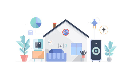 Modern smart home concept illustration with connected devices and automation icons. © nava