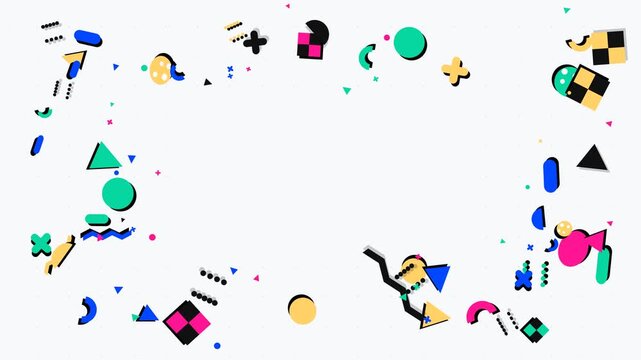Colorful Abstract Geometric Memphis Style Background with Copy Space for Video Production