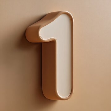 Minimal beige number one with soft rounded three dimensional modern typography design