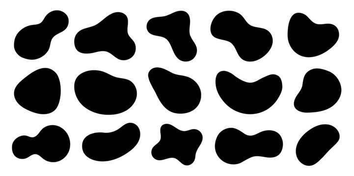 Collection of various abstract irregular black organic blob shapes