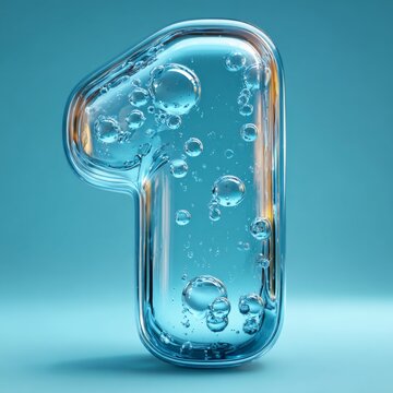 Transparent Glass Number One with Air Bubbles Blue Minimal Typography Design