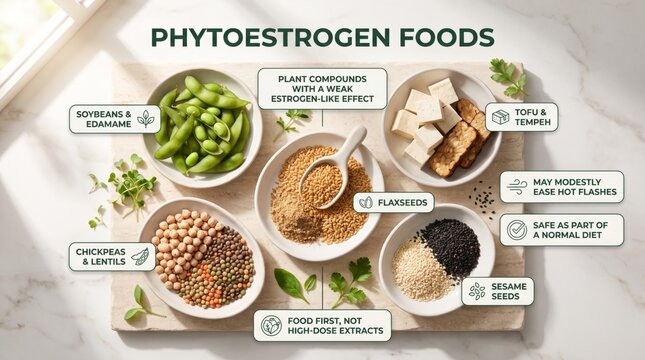 Phytoestrogen foods for menopause infographic
