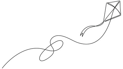 A simple line drawing of a kite flying in the air with a long tail © AbdullahAl