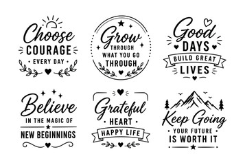 Obraz premium Collection of motivational quotes and positive affirmations in decorative typography