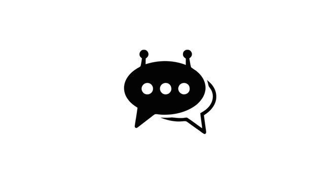 Minimalist Black Chatbot Icon Featuring Speech Bubble Symbol for Digital Communication Interfaces and Artificial Intelligence Applications