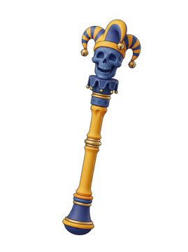 Halloween jester skull staff with bells