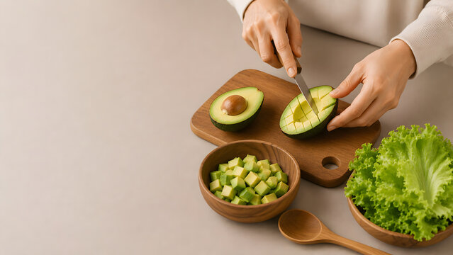 Anonymous Hands Cutting Fresh Avocado for Healthy Meal Preparation