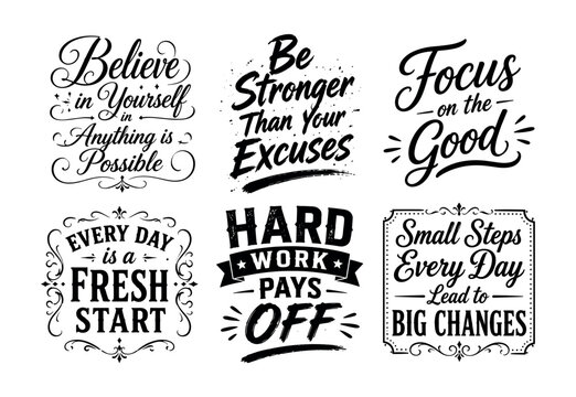 Collection of motivational quotes and positive affirmations in decorative typography