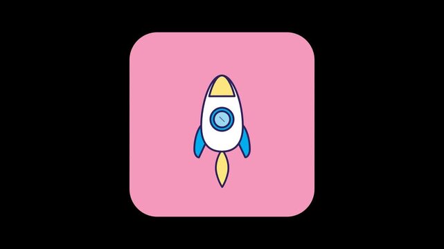Rocket Launching into Space with Pink Background.