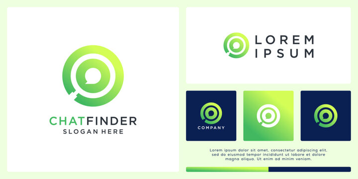 Chat finder logo design template with magnifying