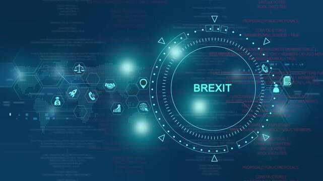 Brexit digital concept: global political and economic data visualization with hud interface politics
