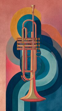 Elegant Trumpet Illustration With Flowing Abstract Watercolor Ribbons and Modern Style