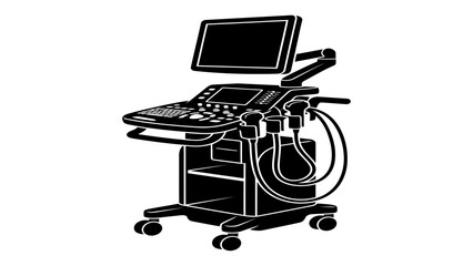 Ultrasound machine stands as a professional medical diagnostic device used by healthcare providers to perform imaging scans on patients. © Adam