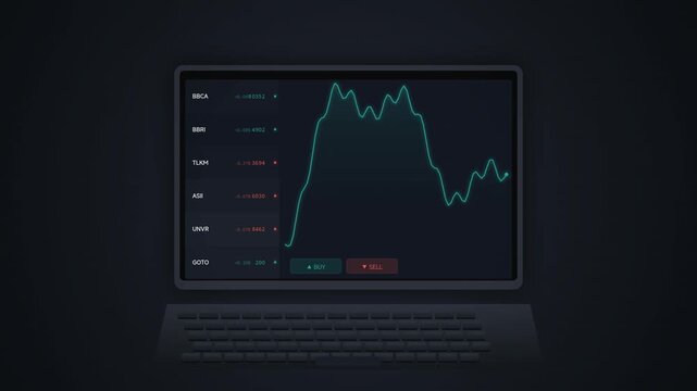 A laptop displays a graph on its screen in a dark environment.