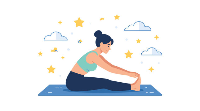 Woman practicing seated forward fold yoga on mat.