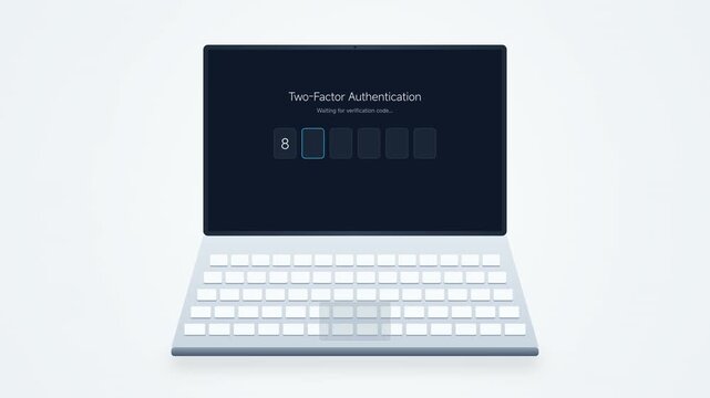 Laptop displays two-factor authentication on screen with keyboard visible