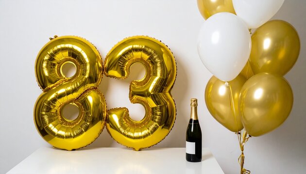 Gold Number 83 Balloon with Champagne Bottle Celebration Setup