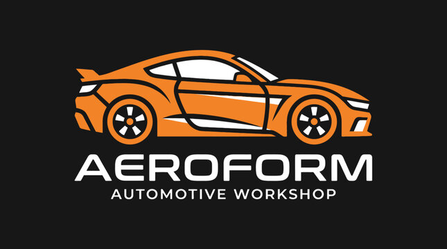Orange sports car illustration logo design for automotive workshop