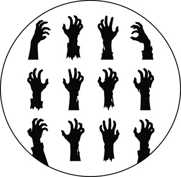 Spooky halloween bundle black silhouette vector set of zombie hands and undead arms for horror design and gothic graphics