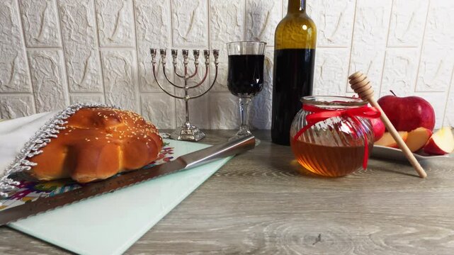 Traditional jewish new year food celebrating rosh hashanah