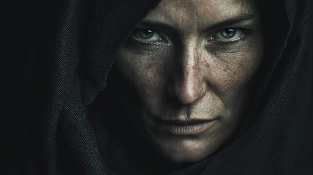 Mysterious Female Face Emerging From Shadows In Dramatic Fantasy Lighting