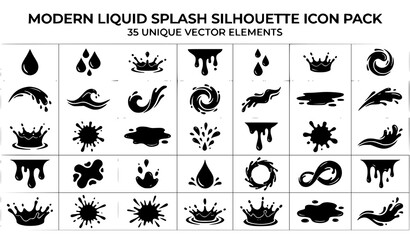 Fototapeta premium Abstract Liquid Splash and Water Drop Silhouette Editable Vector Set