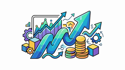 Obraz premium Colorful infographic elements illustrating growth finance and data analysis with charts