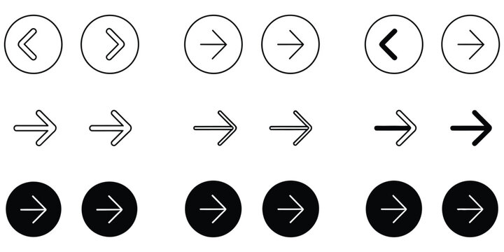 Arrow buttons icons featuring website slider navigation, carousel controls, interface arrows, directional buttons, vector, design