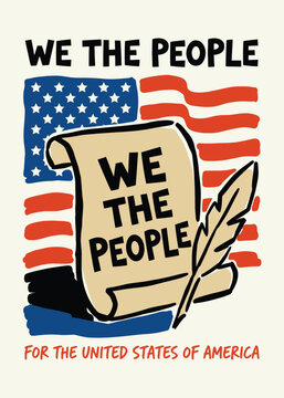 Patriotic American Constitution poster with We The People text and flag illustration