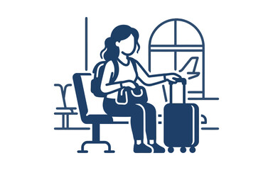 Fototapeta premium Flat Design Woman Traveler Waiting with Luggage Vector Illustration