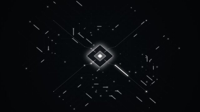 Photonic Liquid Processor: An ultra-modern motion graphic showcasing a photonic processor utilizing streams of liquid light to solve complex equations