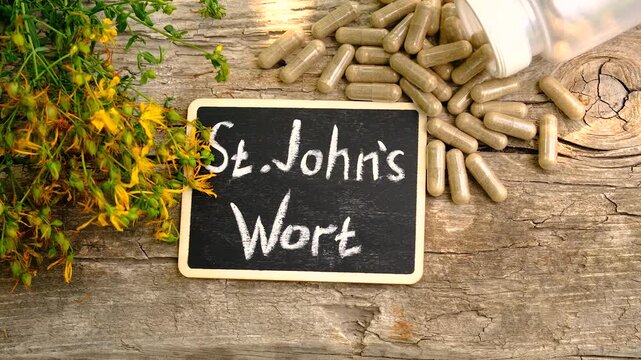 St. John's wort supplements. Selective focus.