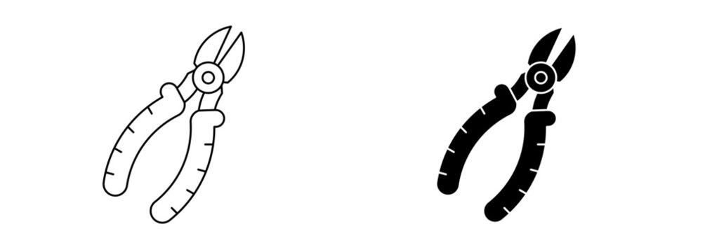 Minimalist Wire Cutter Vector Icon with Editable Stroke, Diagonal Cutting Pliers Line Illustration for Electrical Work