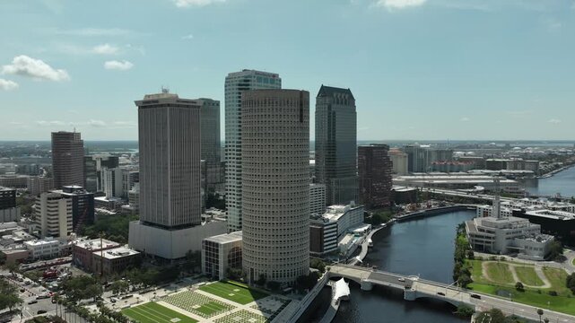 Drone Flight Hyperlapse of downtown tampa florida during the day