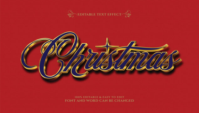 3D gold blue Christmas script editable text effect vector