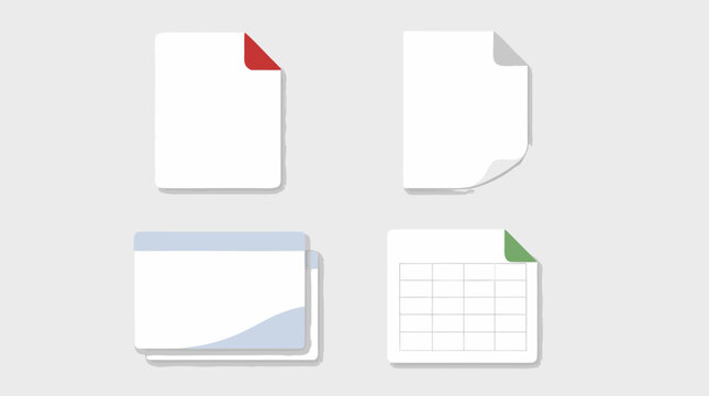 Minimal report format icon set showing PDF document, printed page, presentation slide and spreadsheet export, clean blank vector files for office workflow, analytics and business templates