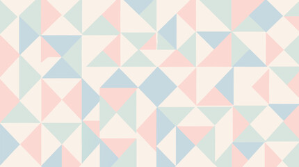Fototapeta premium Pastel geometric triangle mosaic background, soft abstract tiled pattern in blush pink, mint, cream and sky blue, modern minimal vector wallpaper for branding, textiles and web layouts design