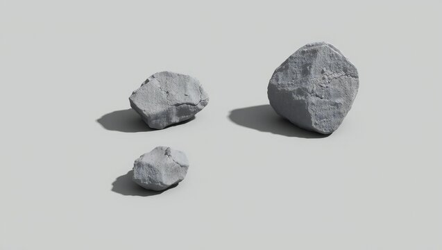 Three grey natural stones sitting on a flat surface