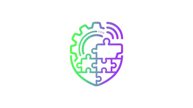 Colorful gear puzzle and wifi symbol logo design.