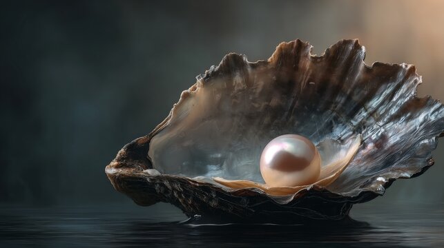 Luxury Pearl Display in Open Seashell With Moody Atmosphere