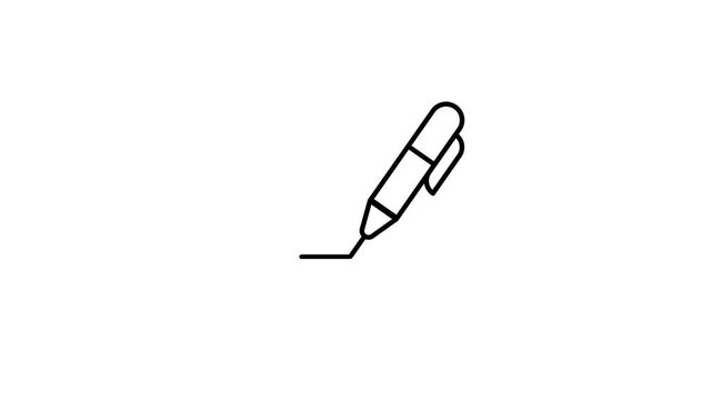 Black pen icon draws a line animation isolated on white background