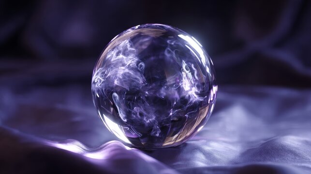 Mystical Crystal Ball with Purple Smoke and Velvet Reflections